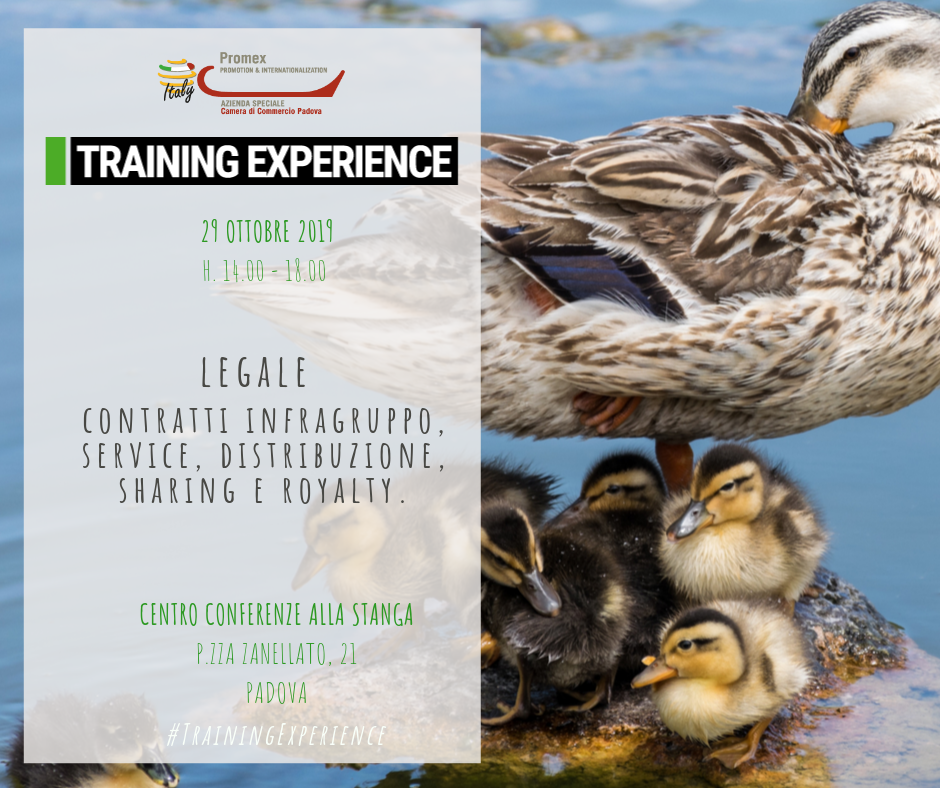 T.E. "Contratti infragruppo, service, distribuzione, sharing e royalty." (Padova, 29 ottobre 2019)